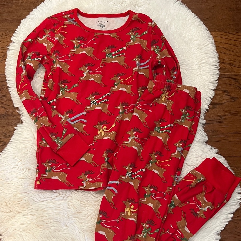 Janie and Jack Red Reindeer Pajama Set
